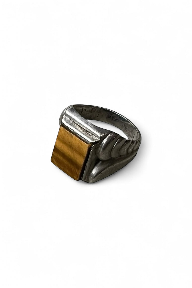 925 SILVER RING W/TIGER EYE / SILVER  [SIZE: 16号 USED]