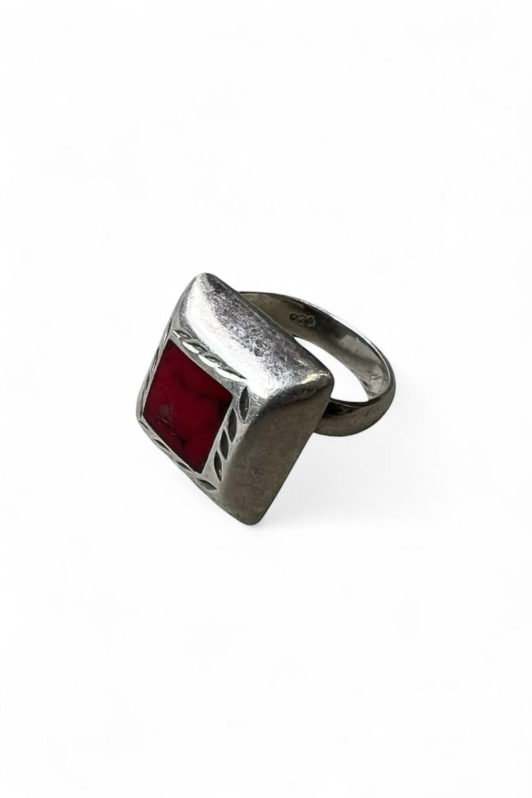 925 SILVER RING W/RED JASPER / SILVER  [SIZE: 15号 USED]