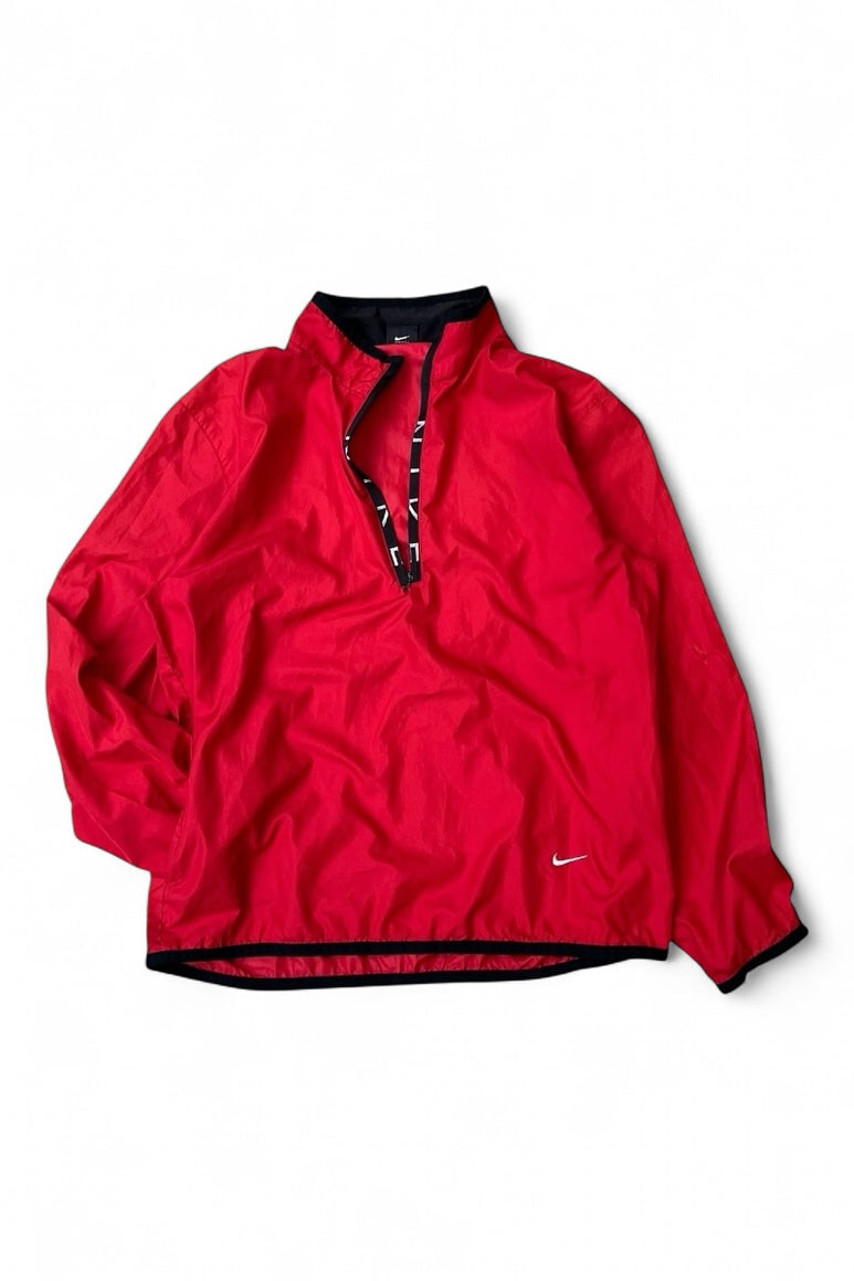 Y2K EARLY 00'S HALF-ZIP NYLON JACKET / RED [SIZE: S USED]