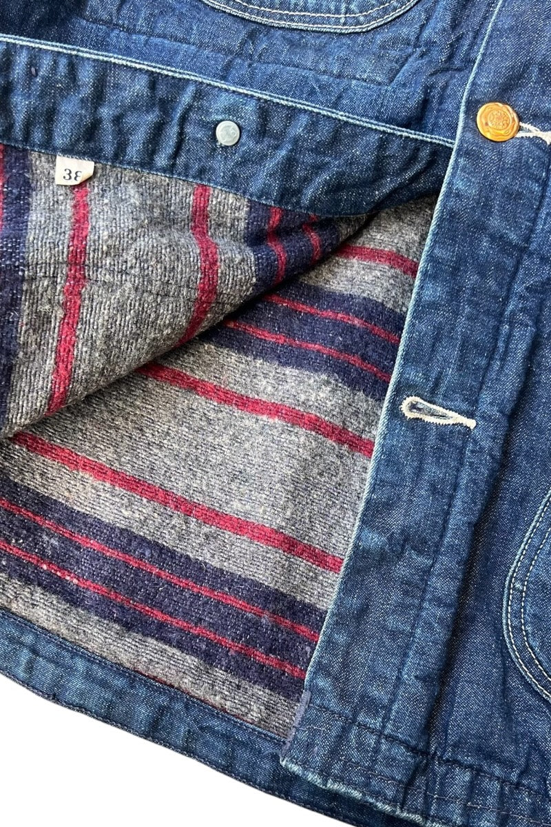 70-80s DENIM COVERALL JACKET W/BLANKET LINER / INDIGO [SIZE: 38 USED]