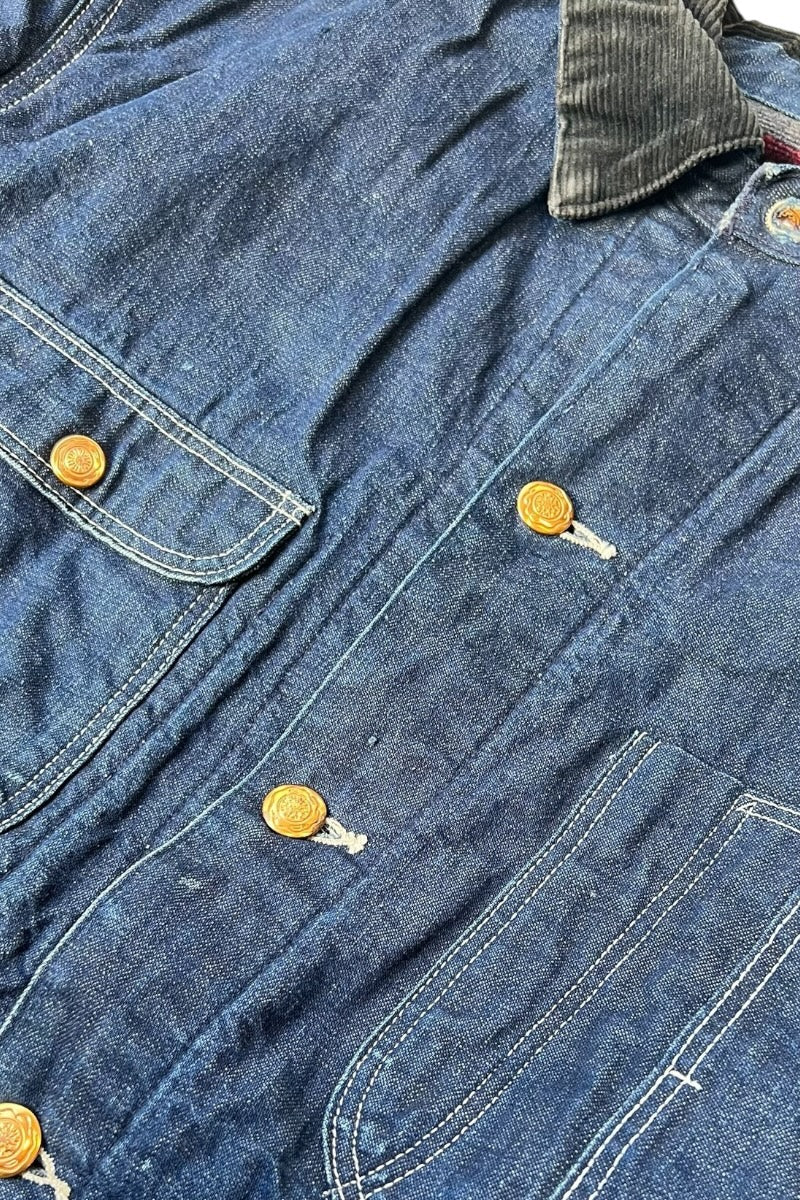 70-80s DENIM COVERALL JACKET W/BLANKET LINER / INDIGO [SIZE: 38 USED]