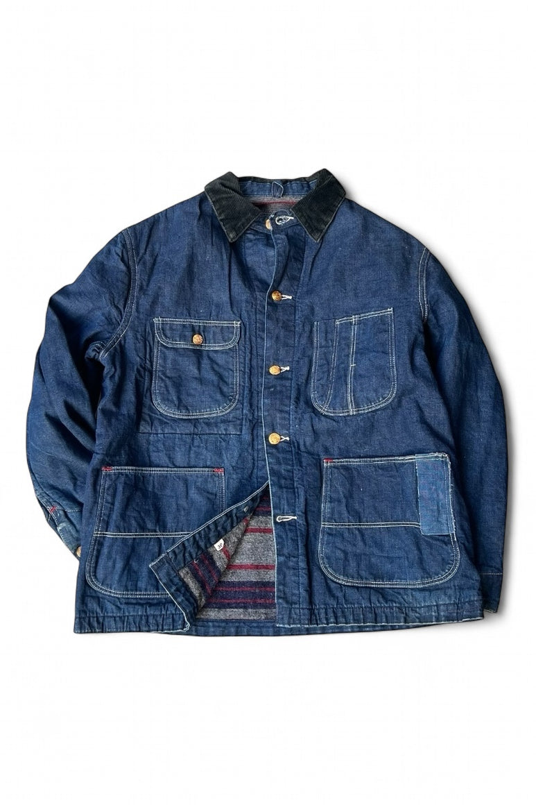 70-80'S DENIM COVERALL JACEKET W/BLANKET LINER / INDIGO [SIZE: 38 USED]