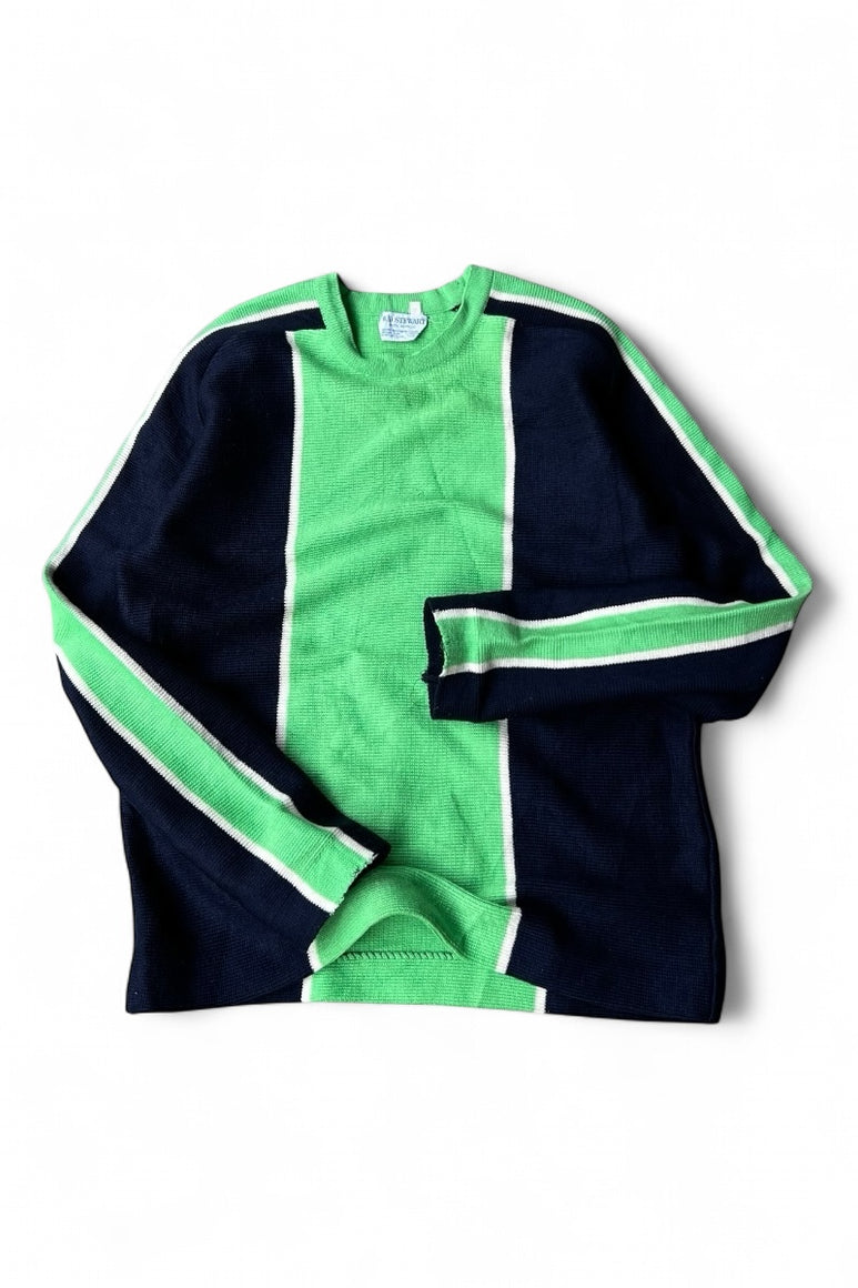 MADE IN ROMANIA 70-80'S ACRYLIC KNIT SWEATER / GREEN [SIZE: L USED]