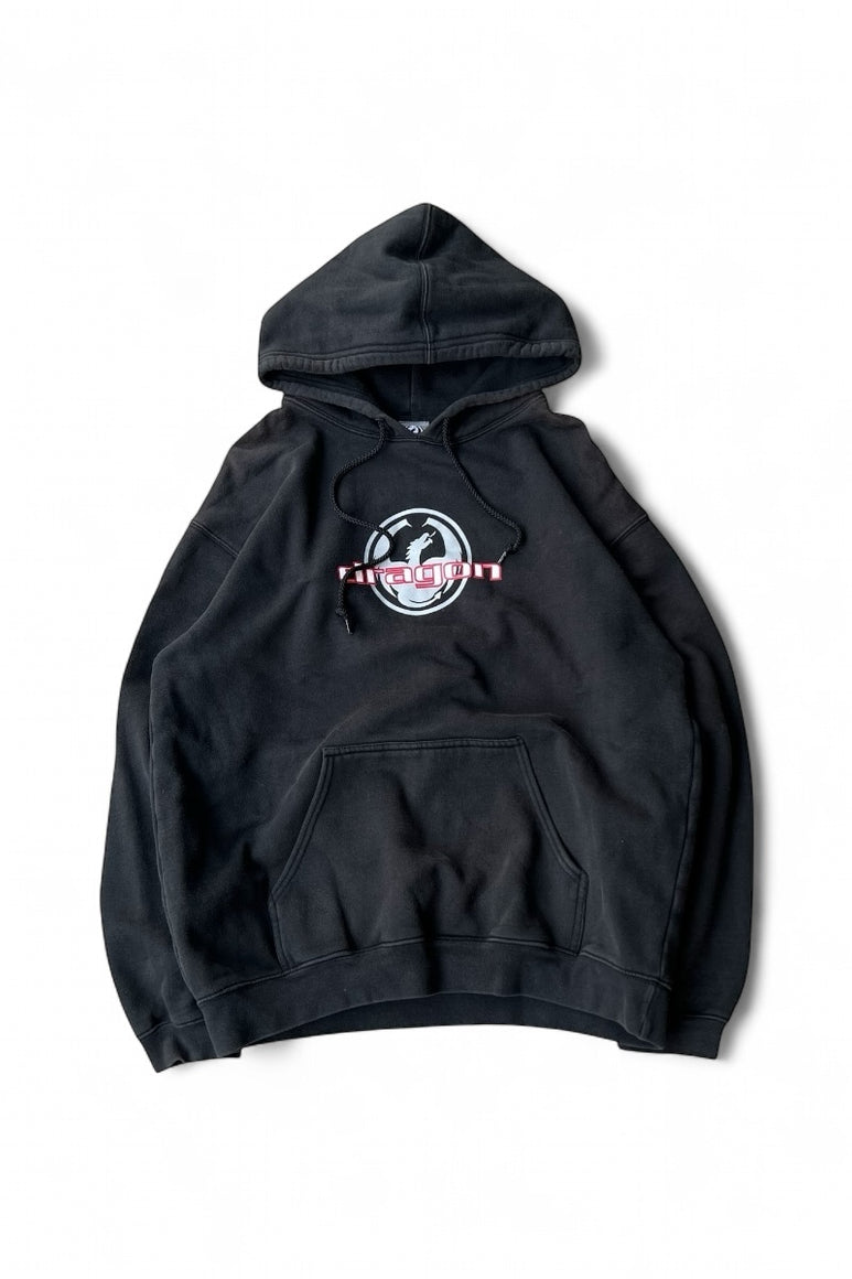 Y2K EARLY 00'S LOGO SWEAT HOODIE / BLACK [SIZE: M USED]