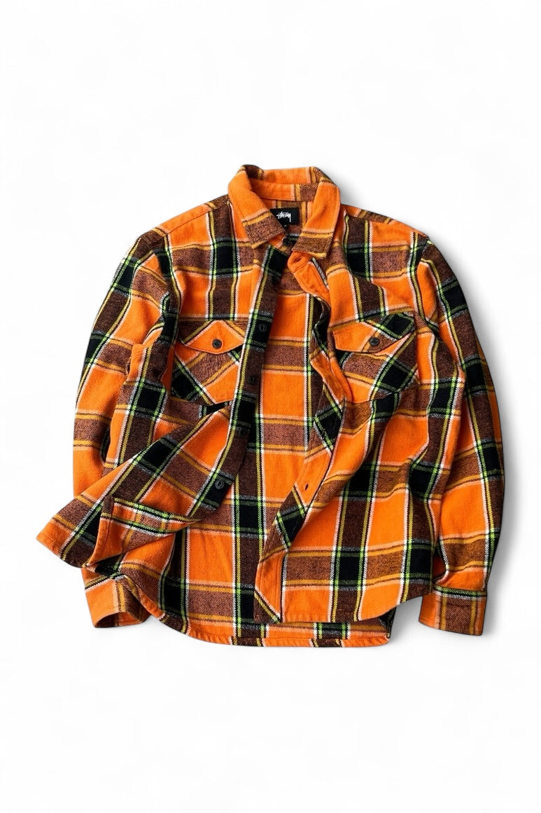 L/S FLANNEL CHECK SHIRT / ORANGE [SIZE: M USED]