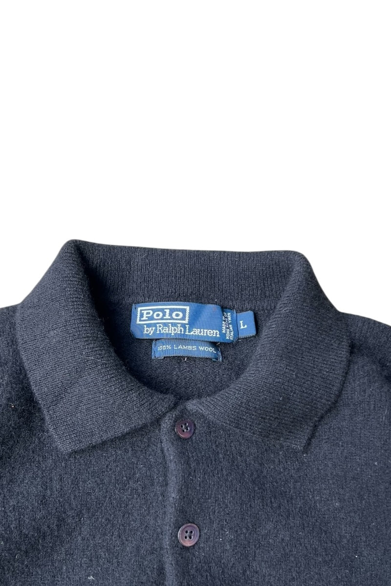 90'S L/S WOOL POLO SHIRT / BLACK [SIZE: L USED]