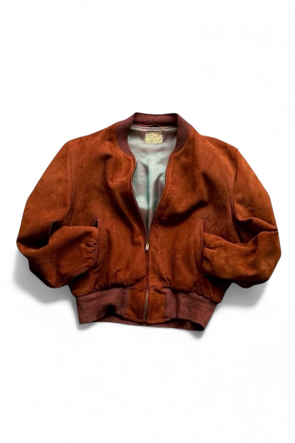 MADE IN USA 60'S SUEDE LEATHER JACKET W/UNION TAG IRIDESCENT LINING / BROWN [SIZE: M USED]