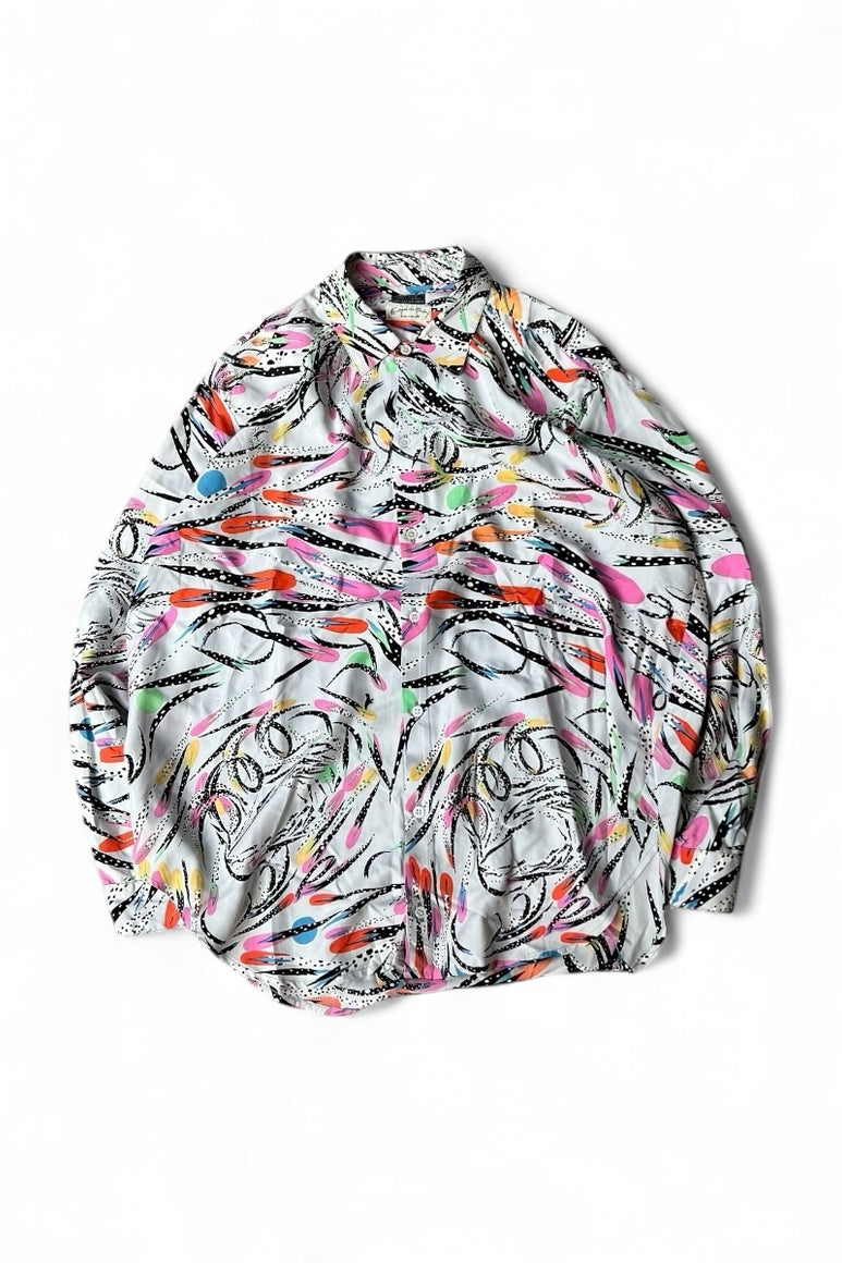 MADE IN ENGLAND 80-90'S L/S SILK SHIRT / PATTERN [SIZE: L USED]