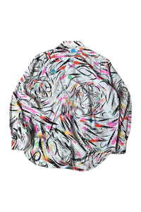 MADE IN ENGLAND 80-90'S L/S SILK SHIRT / PATTERN [SIZE: L USED]