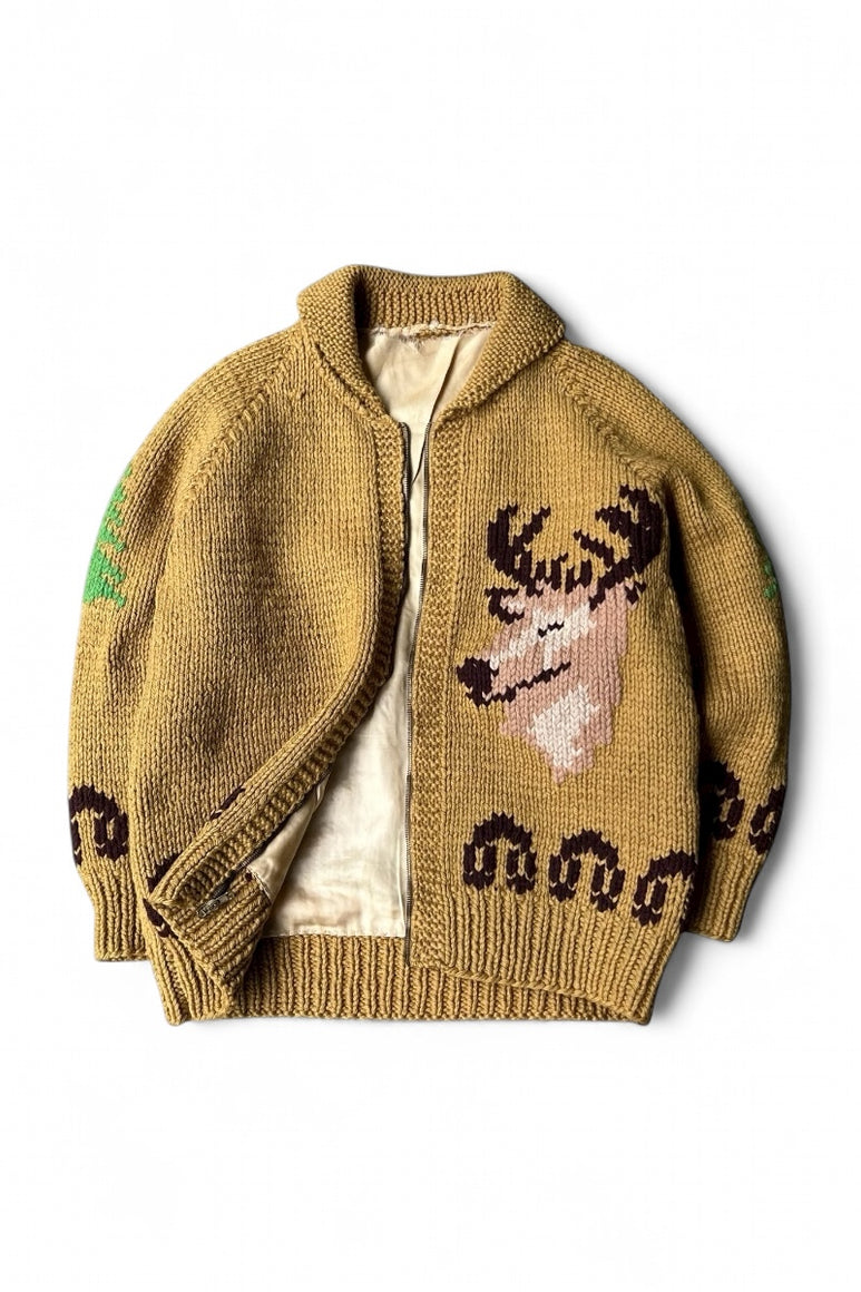 60-70'S COWICHAN KNIT SWAETER / YELLOW [SIZE: L USED]