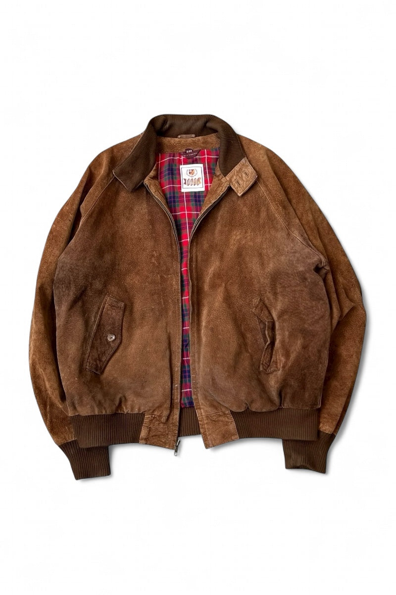 90'S LEATHER SUEDE HARRINGTON JACKET / BROWN [SIZE: M USED]