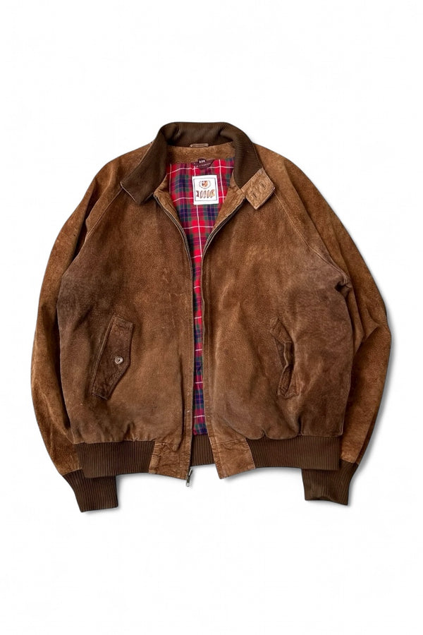 90'S LEATHER SUEDE HARRINGTON JACKET / BROWN [SIZE: M USED]