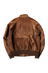 90'S LEATHER SUEDE HARRINTON JACKET / BROWN [SIZE: M USED]