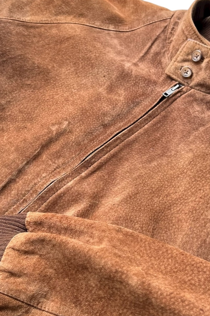 90'S LEATHER SUEDE HARRINGTON JACKET / BROWN [SIZE: M USED]