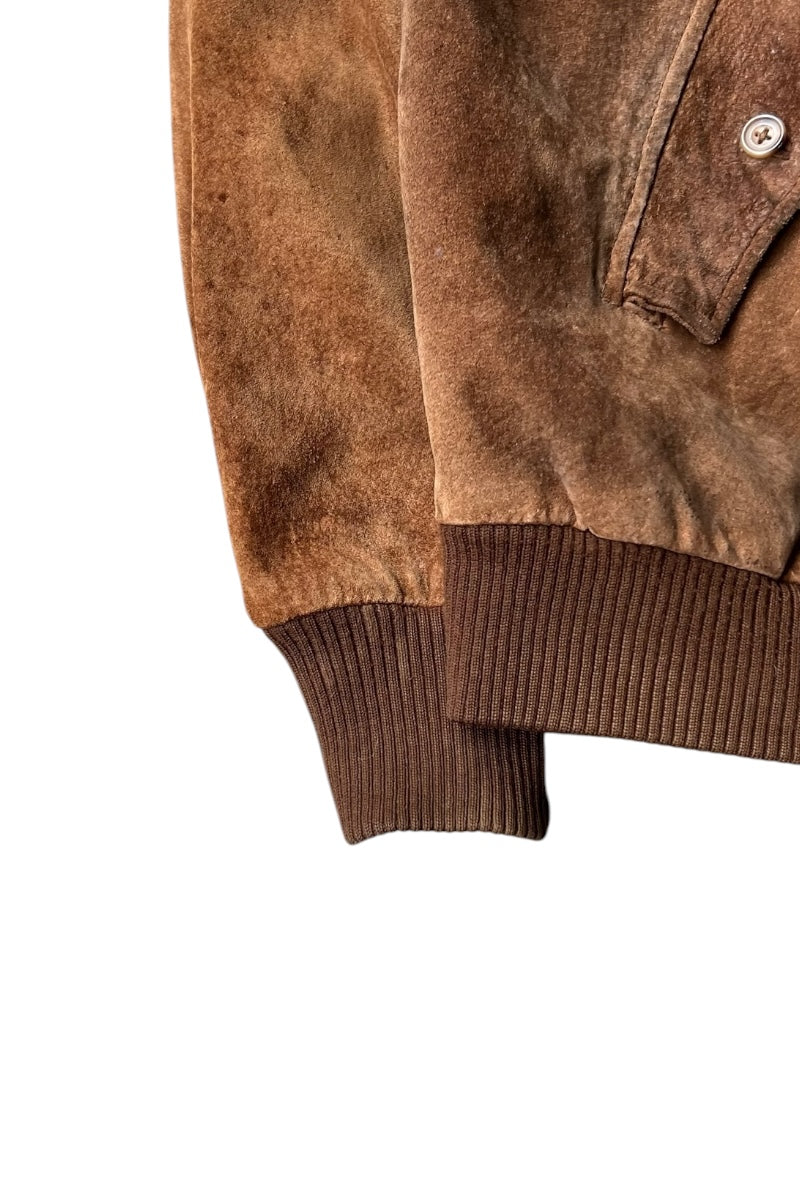 90'S LEATHER SUEDE HARRINGTON JACKET / BROWN [SIZE: M USED]