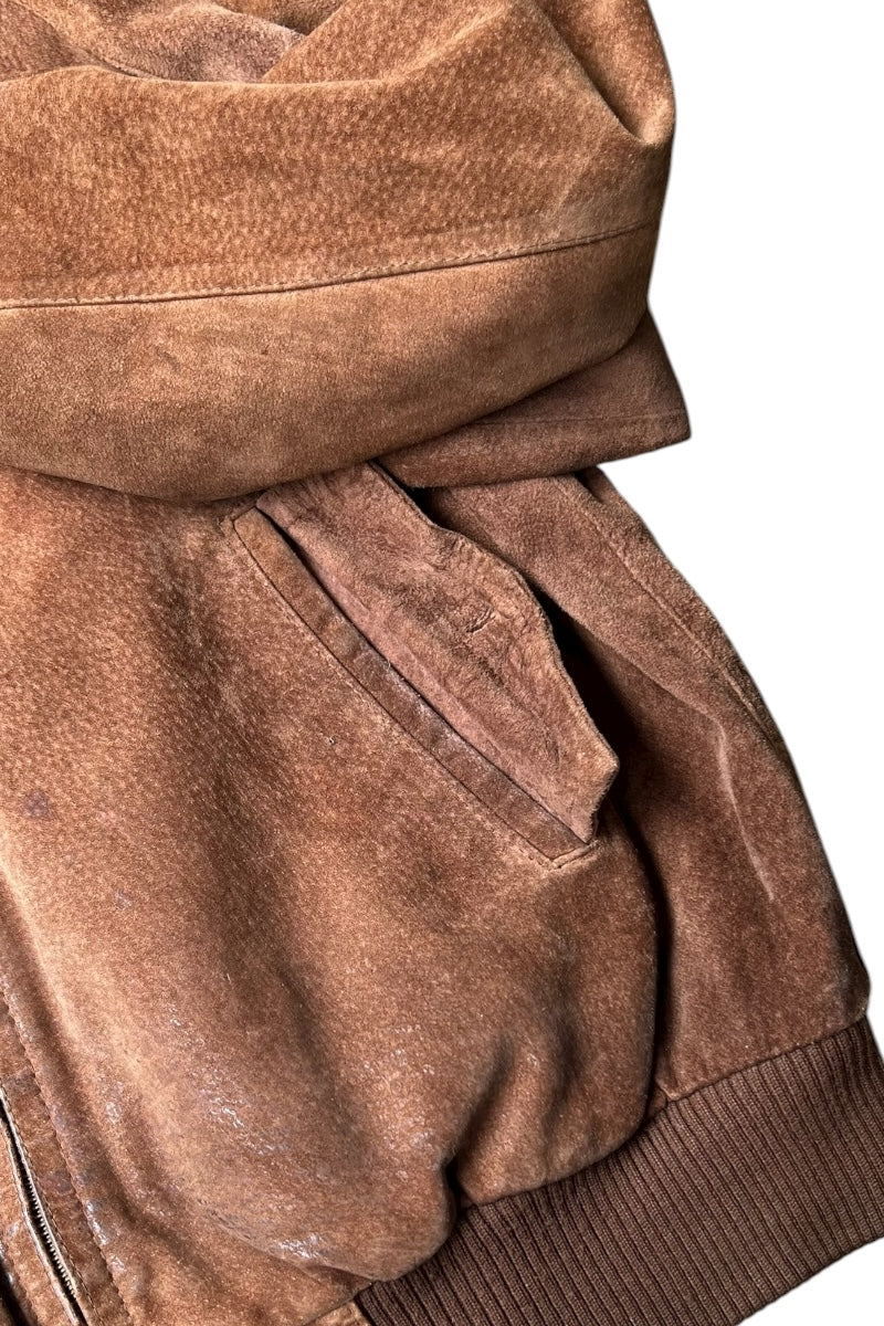 90'S LEATHER SUEDE HARRINGTON JACKET / BROWN [SIZE: M USED]