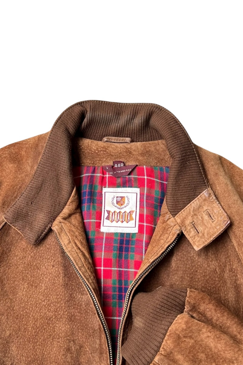 90'S LEATHER SUEDE HARRINGTON JACKET / BROWN [SIZE: M USED]