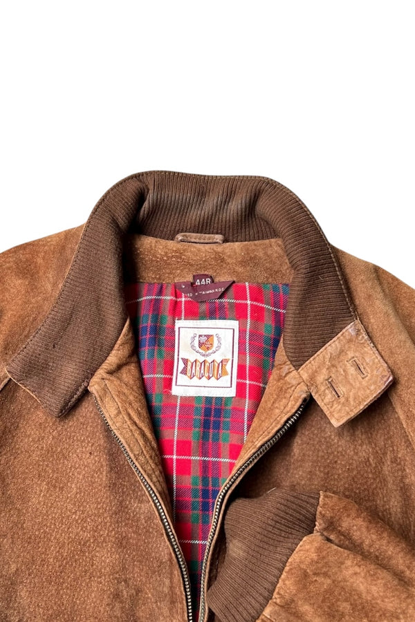 90'S LEATHER SUEDE HARRINGTON JACKET / BROWN [SIZE: M USED]