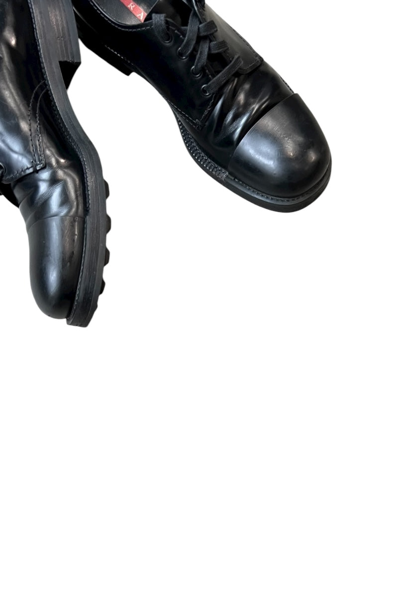 MADE IN ITALY CAP TOE LEATHER SHOES / BLACK [SIZE: 8 (approx. 27cm) USED]