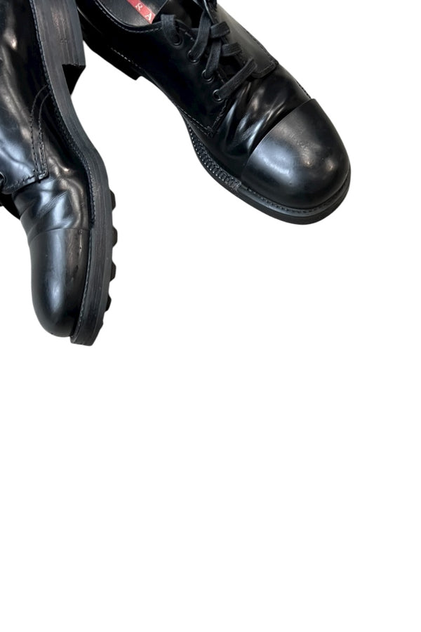 MADE IN ITALY CAP TOE LEATHER SHOES / BLACK [SIZE: 8 (approx. 27cm) USED]