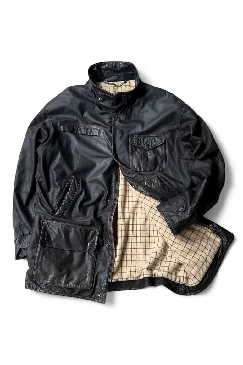 Y2K 02'S BUSHMAN LEATHER JACKET / BLACK [SIZE: M USED]