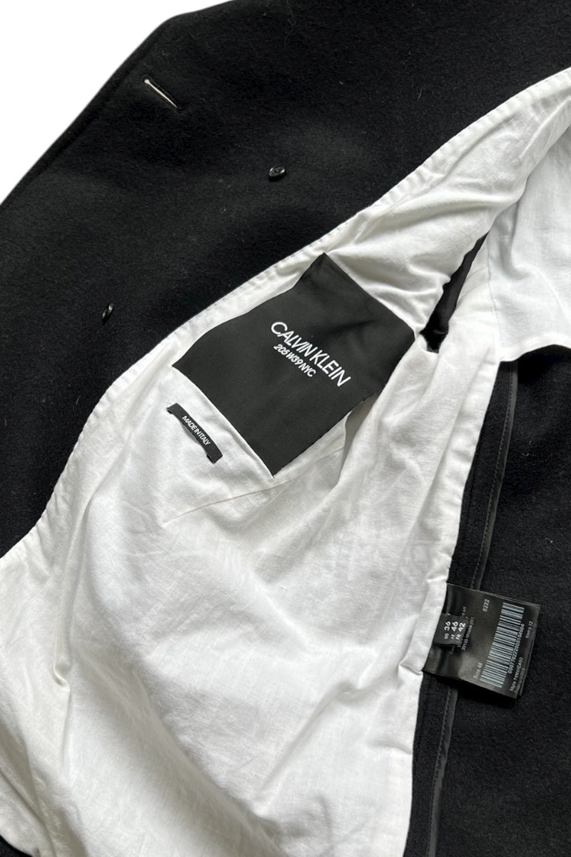 MADE IN ITALY 17AW WOOL & LEATHER PEA COAT / BLACK [SIZE: 46 USED]