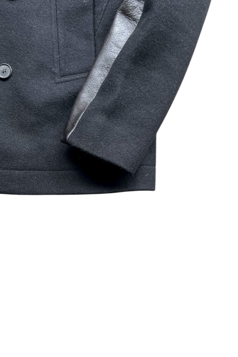 MADE IN ITALY 17AW WOOL & LEATHER PEA COAT / BLACK [SIZE: 46 USED]