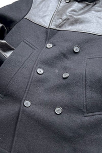 MADE IN ITALY 17AW WOOL & LEATHER PEA COAT / BLACK [SIZE: 46 USED]