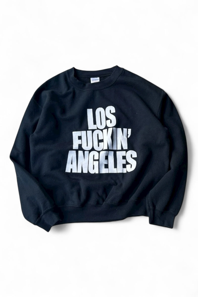 90'S-Y2K LOS FUXXIN'ANGELES MESSAGE SWEATSHIRT / BLACK [SIZE: M USED]