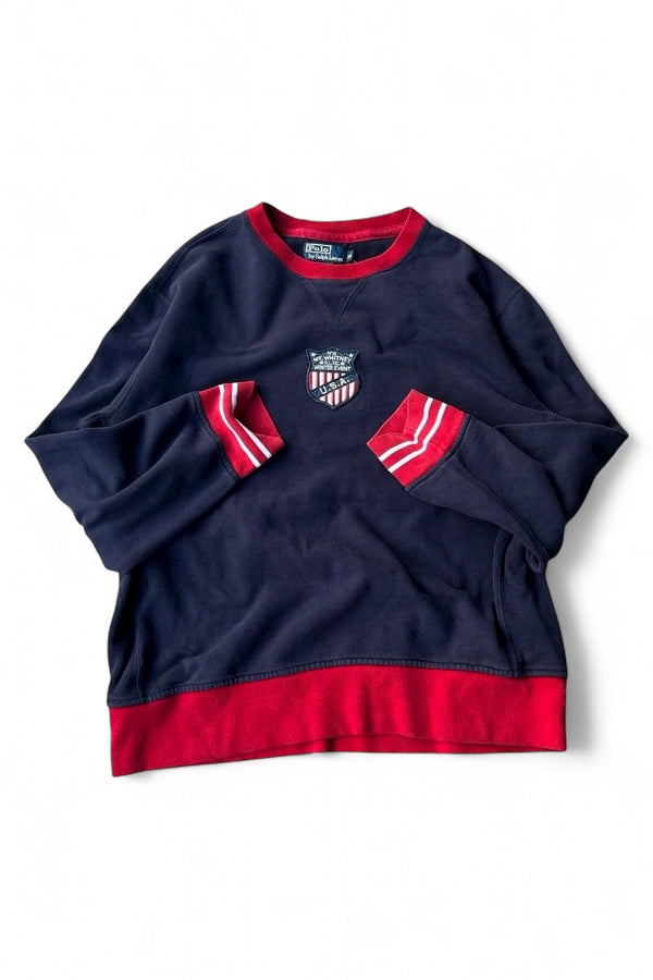 90'S USA PATCH SWEATSHIRT / NAVY [SIZE: XL USED]