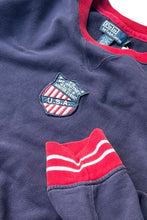 画像をギャラリービューアに読み込む, 90&#39;S USA PATCH SWEATSHIRT / NAVY [SIZE: XL USED]

