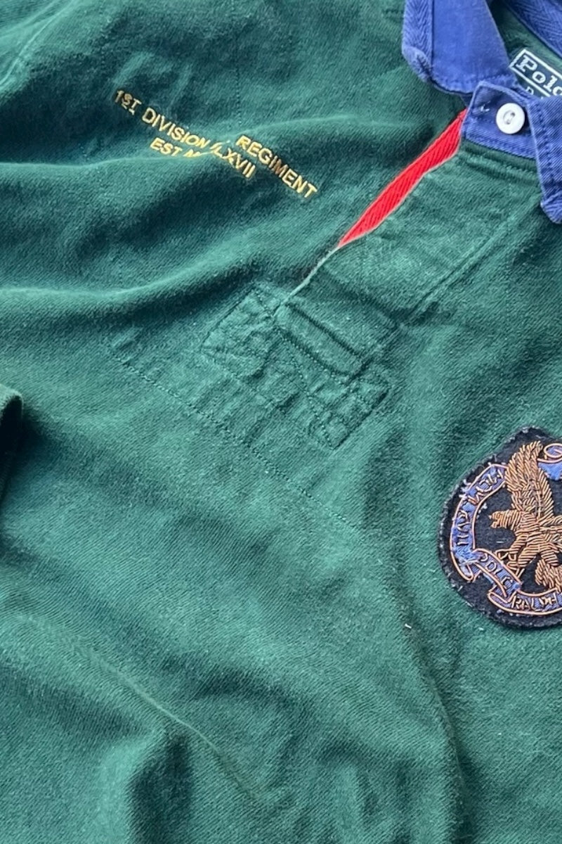 90'S L/S RUGBY SHIRT / GREEN [SIZE: L USED]