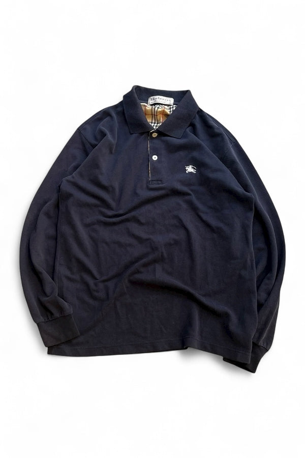 MADE IN ENGLAND 90'S L/S POLO SHIRT / NAVY [SIZE: S USED]