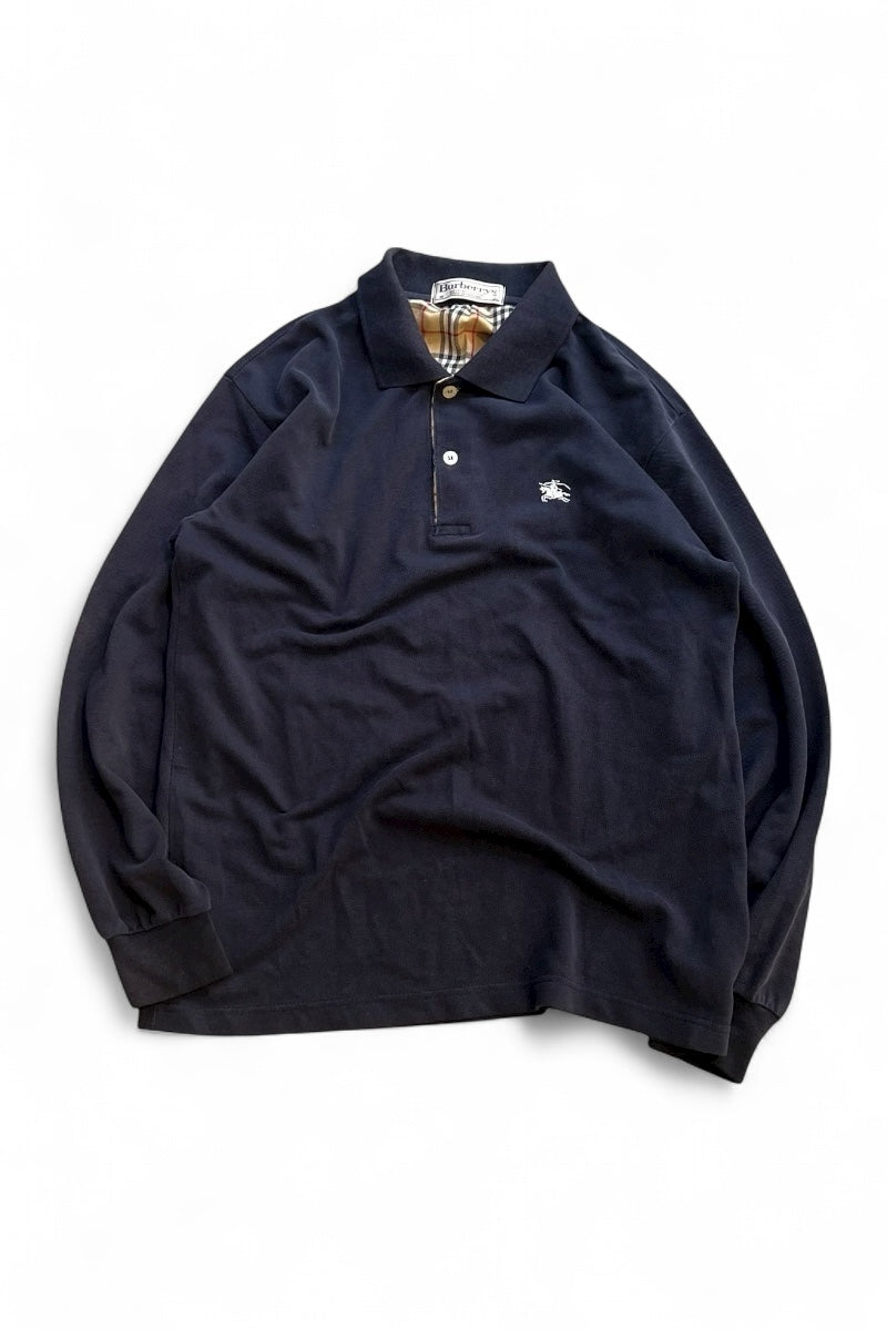 MADE IN ENGLAND 90'S L/S POLO SHIRT / NAVY [SIZE: S USED]
