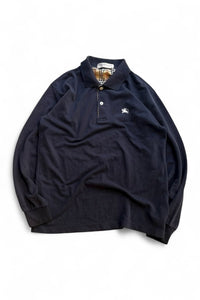 MADE IN ENGLAND 90'S L/S POLO SHIRT / NAVY [SIZE: S USED]