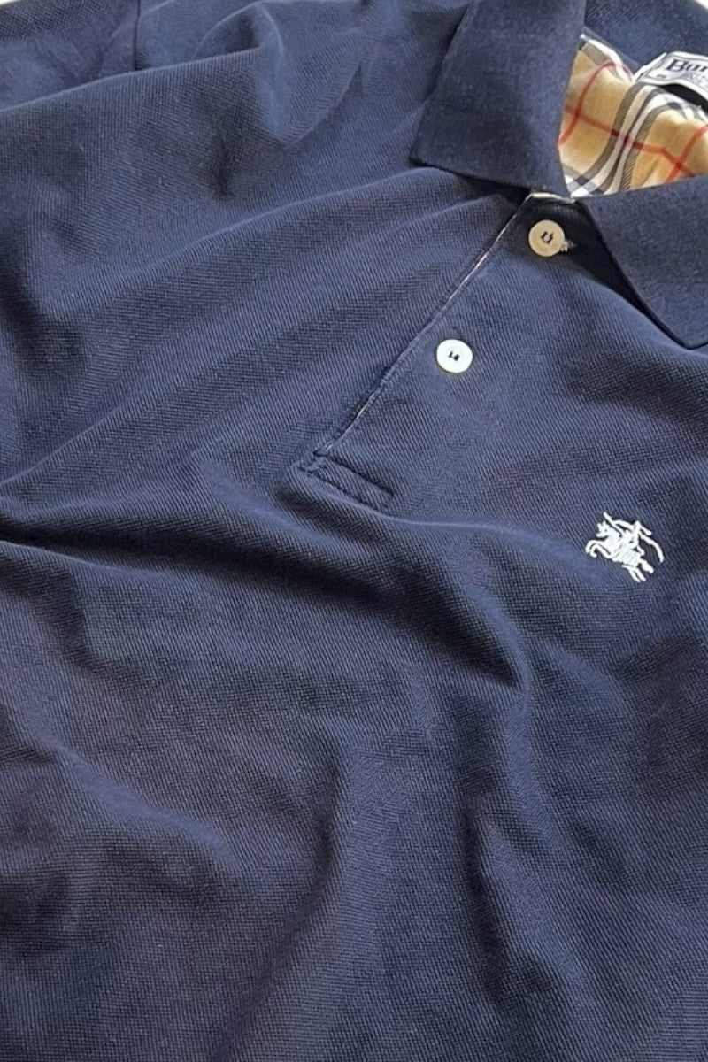 MADE IN ENGLAND 90'S L/S POLO SHIRT / NAVY [SIZE: S USED]