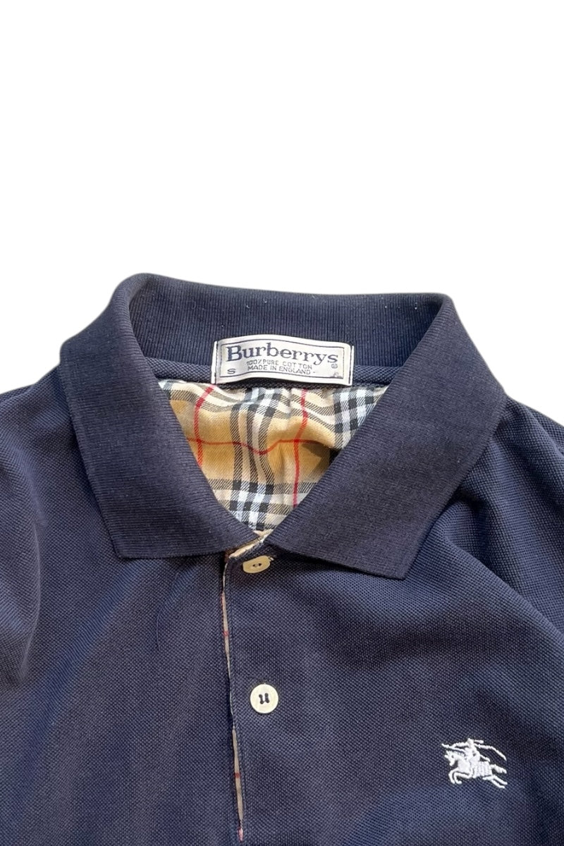 MADE IN ENGLAND 90'S L/S POLO SHIRT / NAVY [SIZE: S USED]