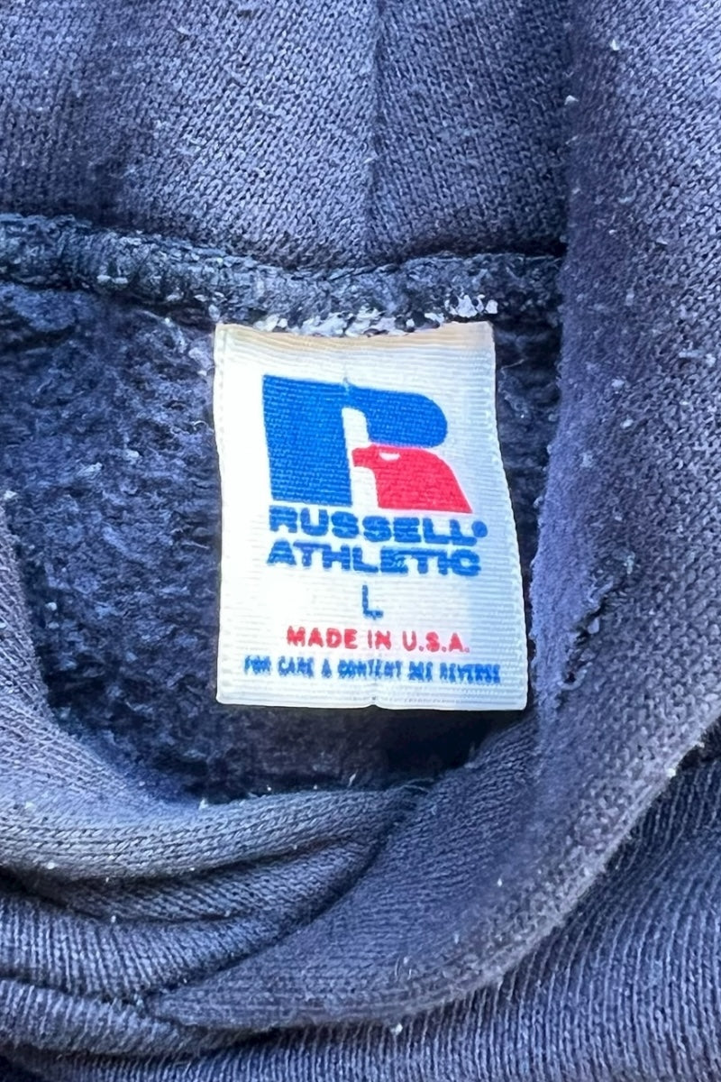 MADE IN USA 80'S HOODIE SWEATSHIRT / NAVY [SIZE: L USED]