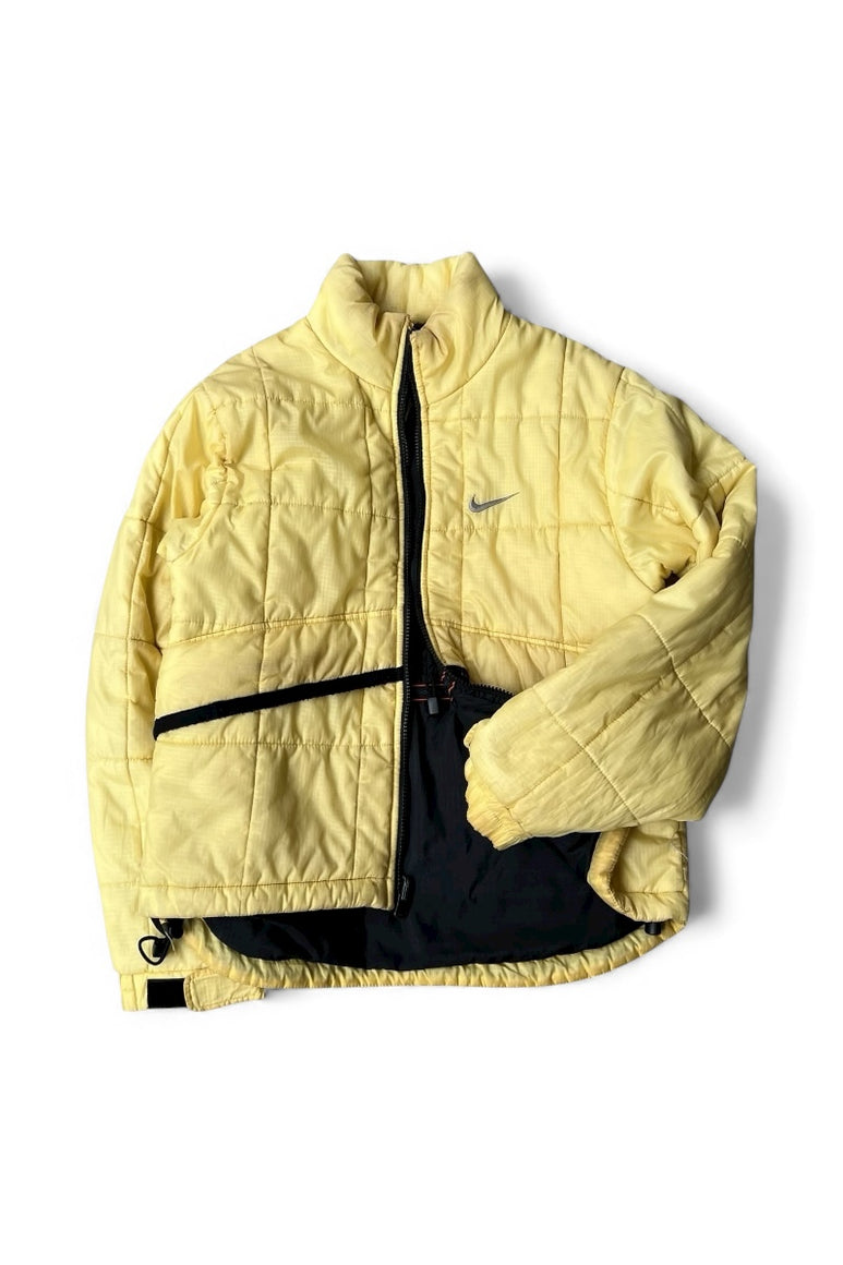 Y2K EARLY 00'S RIP STOP ZIP NYLON PUFF JACKET / YELLOW [SIZE: S USED]