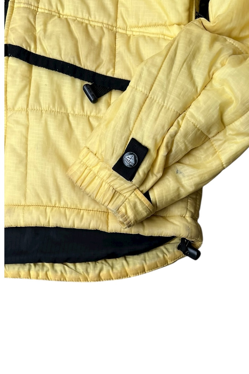 Y2K EARLY 00'S RIP STOP ZIP NYLON PUFF JACKET / YELLOW [SIZE: S USED]
