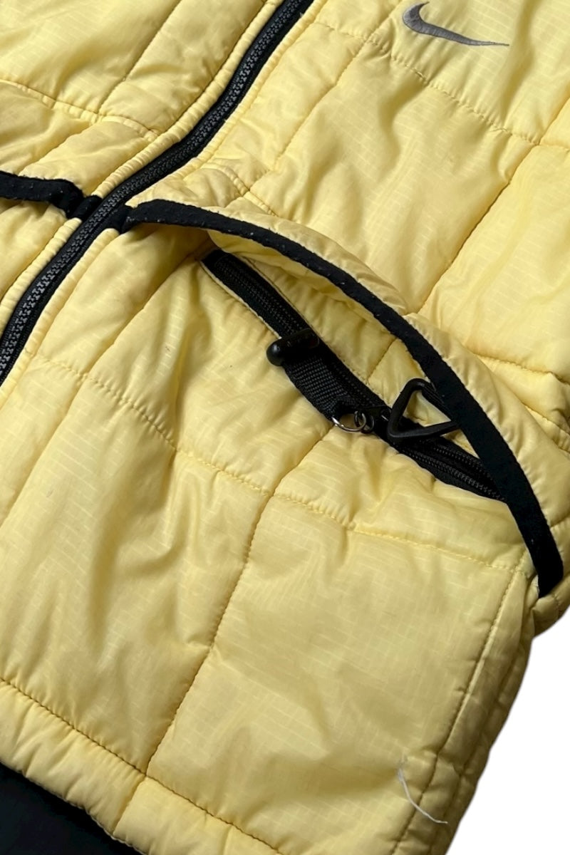 Y2K EARLY 00'S RIP STOP ZIP NYLON PUFF JACKET / YELLOW [SIZE: S USED]