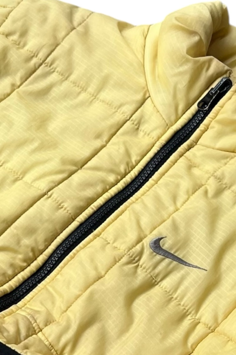 Y2K EARLY 00'S RIP STOP ZIP NYLON PUFF JACKET / YELLOW [SIZE: S USED]