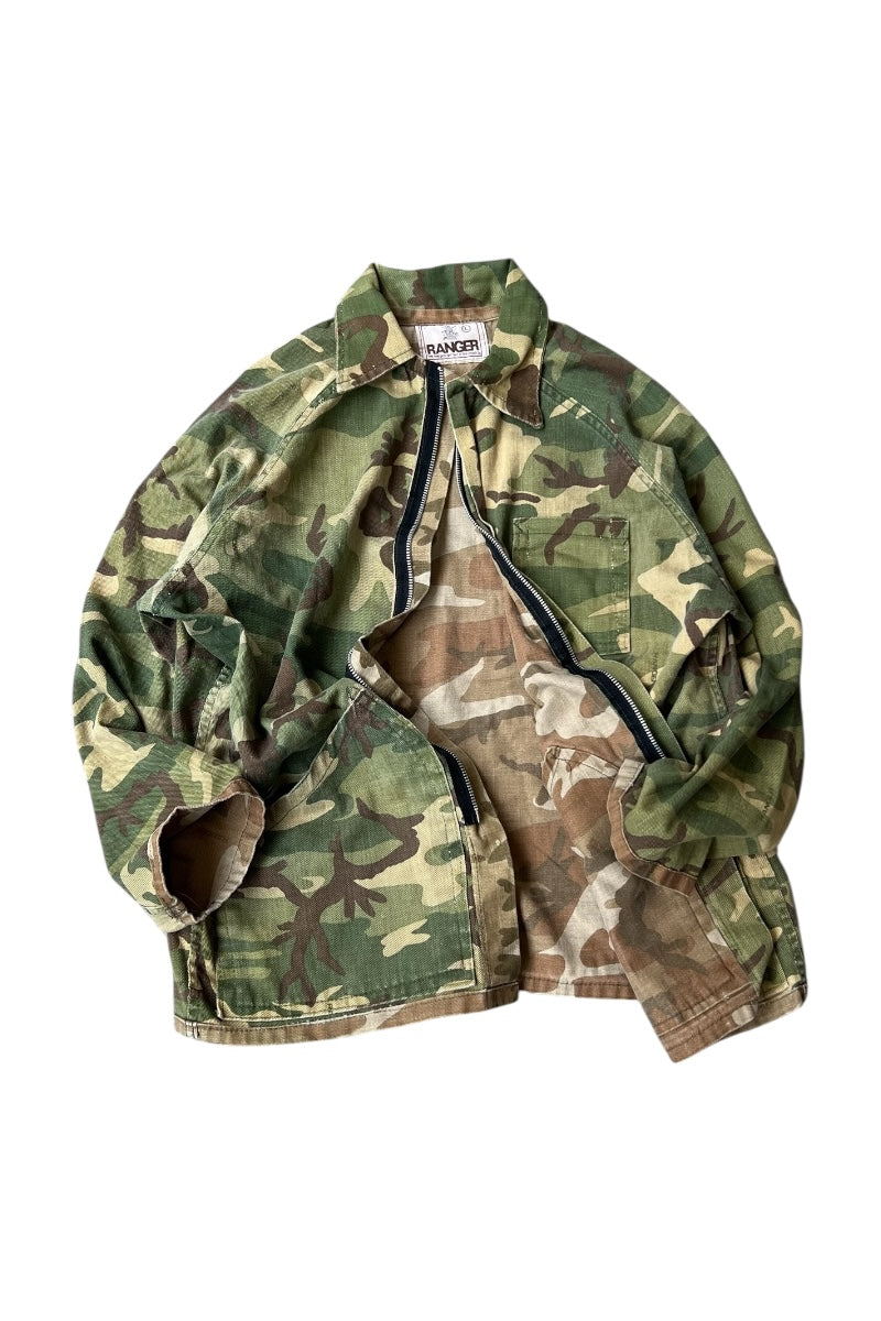 80'S REVERSIBLE CAMO ZIP HUNTING JACKET / CAMO [SIZE: L USED]