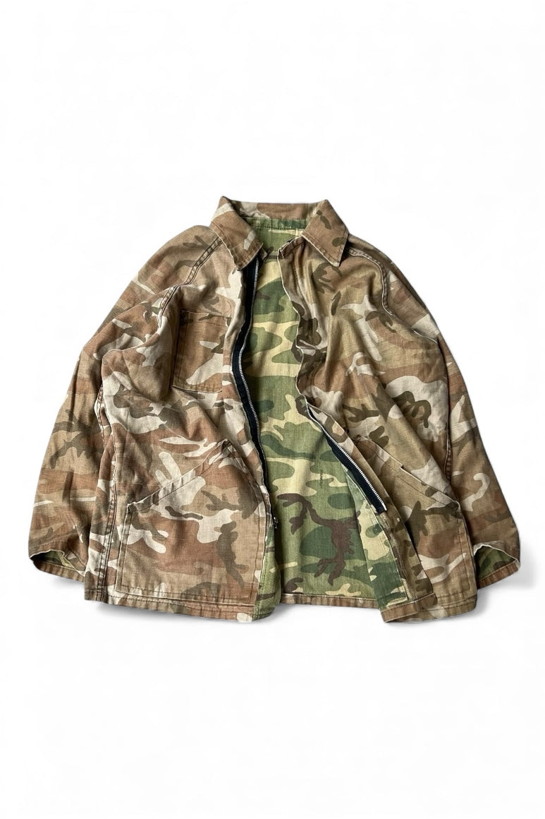 80'S REVERSIBLE CAMO ZIP HUNTING JACKET / CAMO [SIZE: L USED]