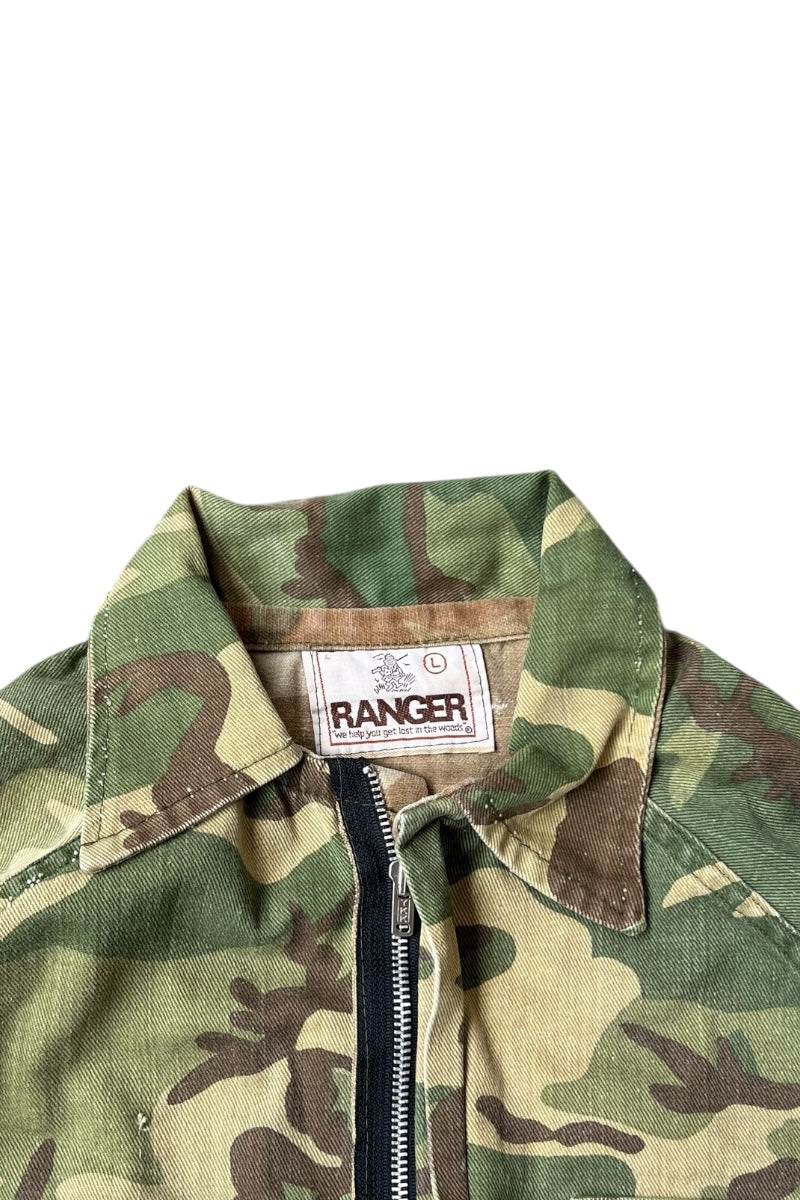 80'S REVERSIBLE CAMO ZIP HUNTING JACKET / CAMO [SIZE: L USED]