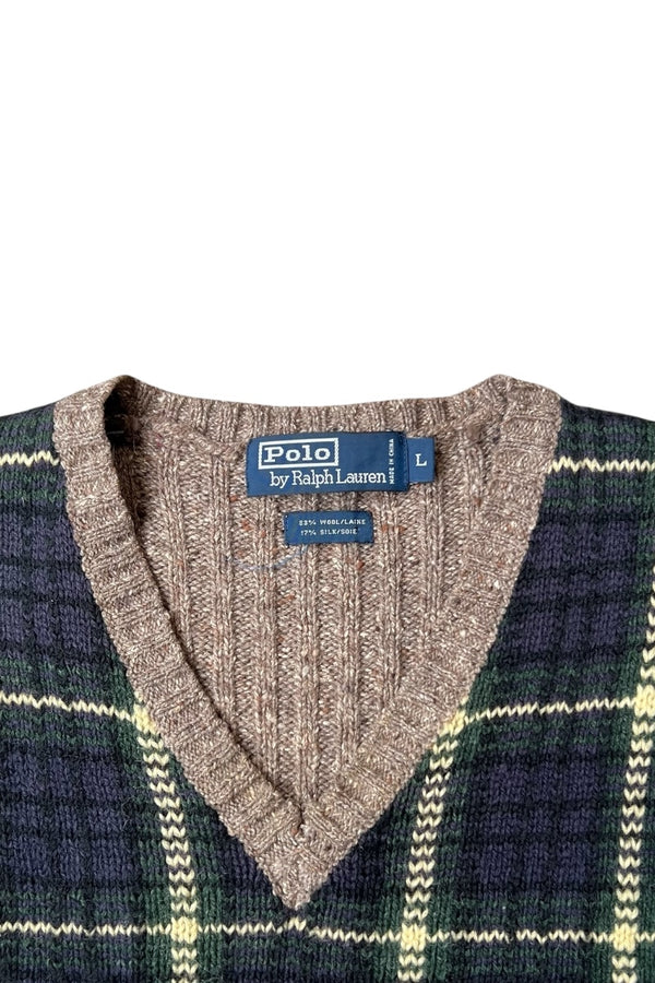 90'S WOOL SILK CHECK VEST / CHECK [SIZE: L USED]