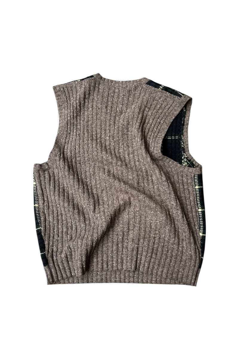 90'S WOOL SILK CHECK VEST / CHECK [SIZE: L USED]