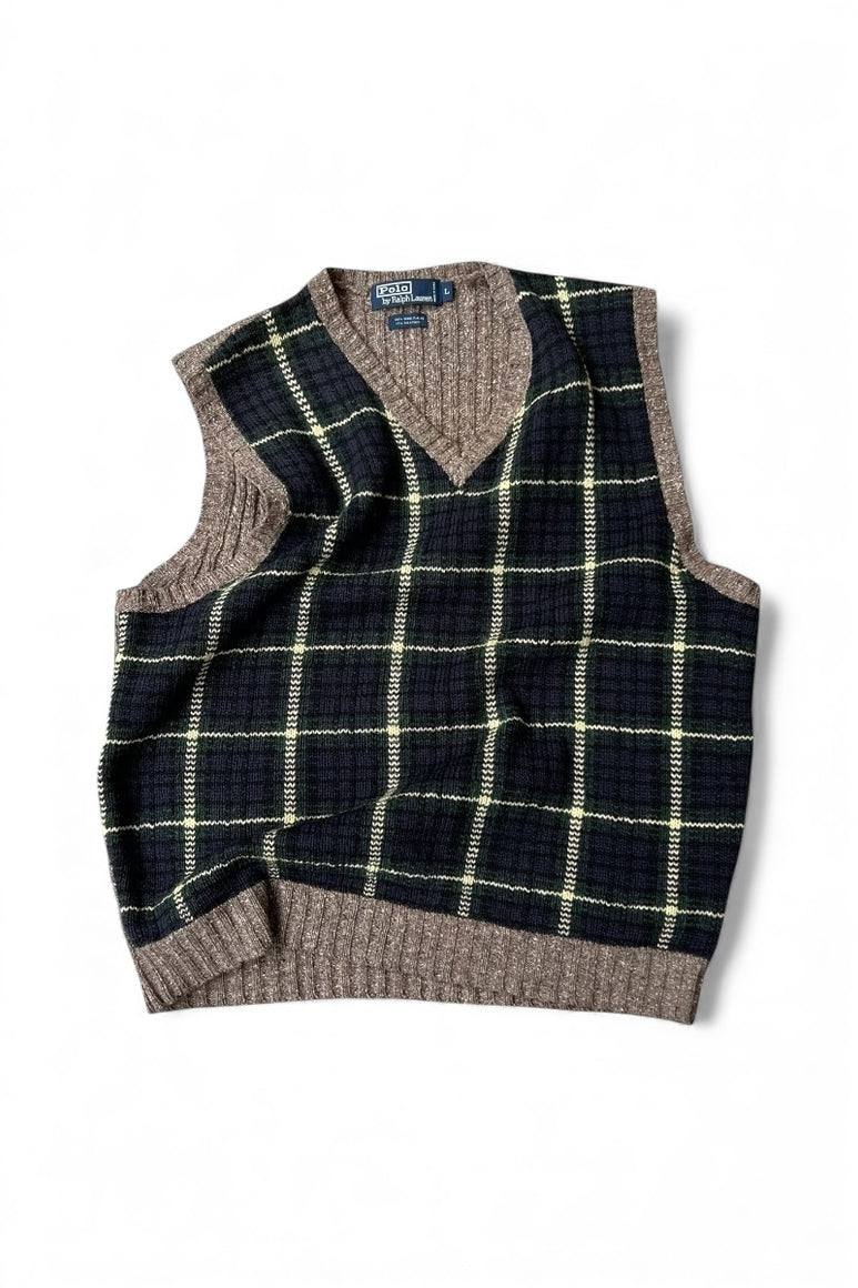 90'S WOOL SILK CHECK VEST / CHECK [SIZE: L USED]