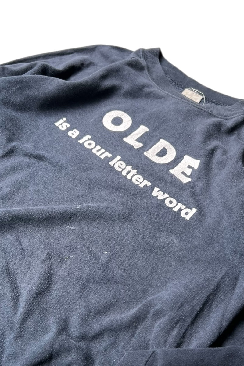 MADE IN USA 70'S OLDE IS A FOUR LETTER WORD MESSAGE SWEATSHIRT / BLACK [SIZE: XL USED]