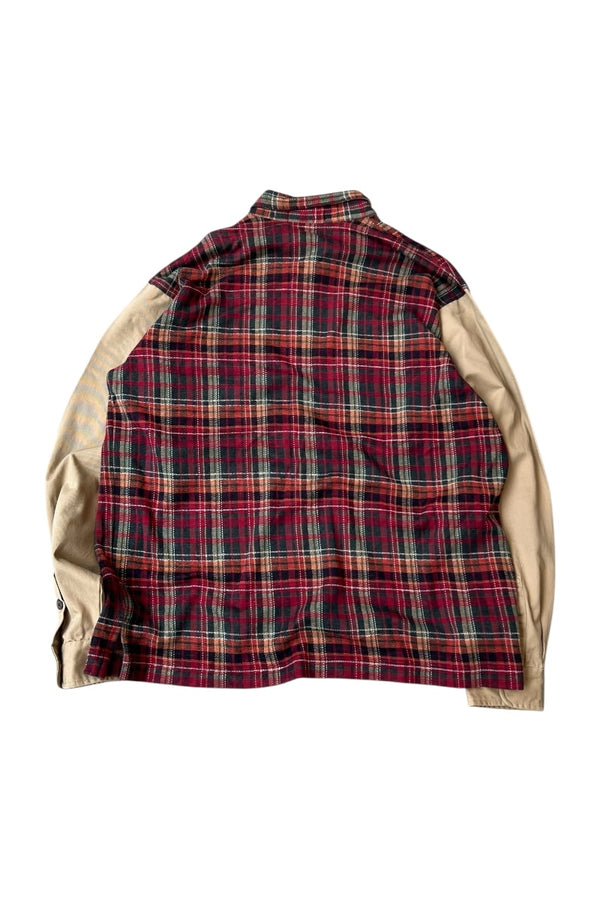 90'S L/S SWITCHING CHECK HALF ZIP SHIRT / RED [SIZE: L USED]